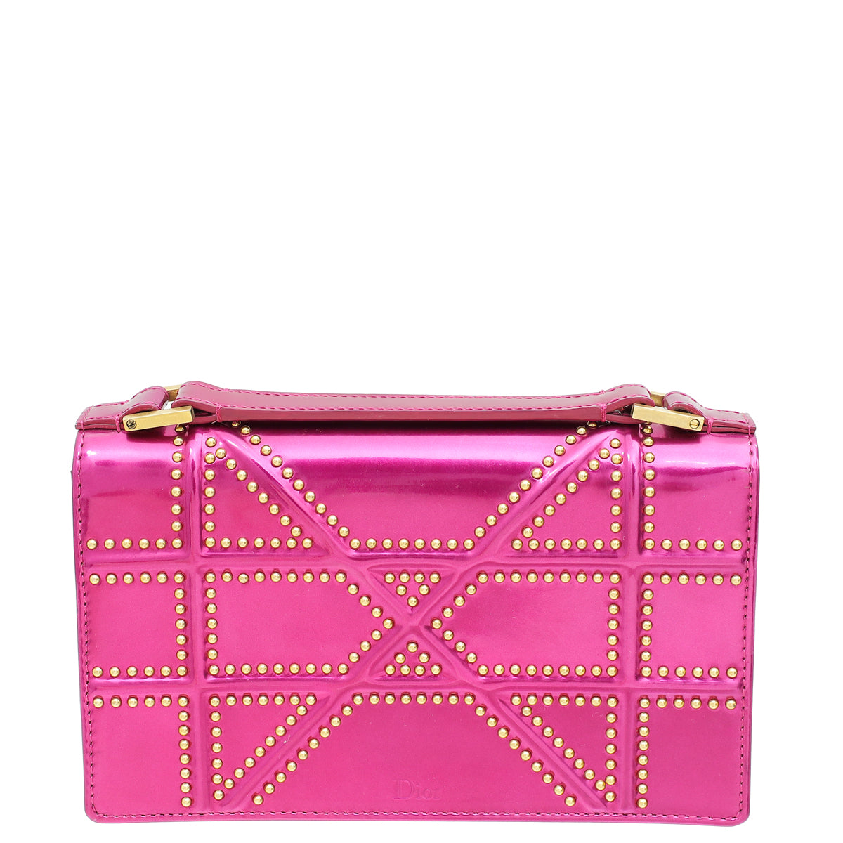 Christian Dior Metallic Fuchsia Studded Diorama Wallet on Chain-Christian Dior-THE CLOSET