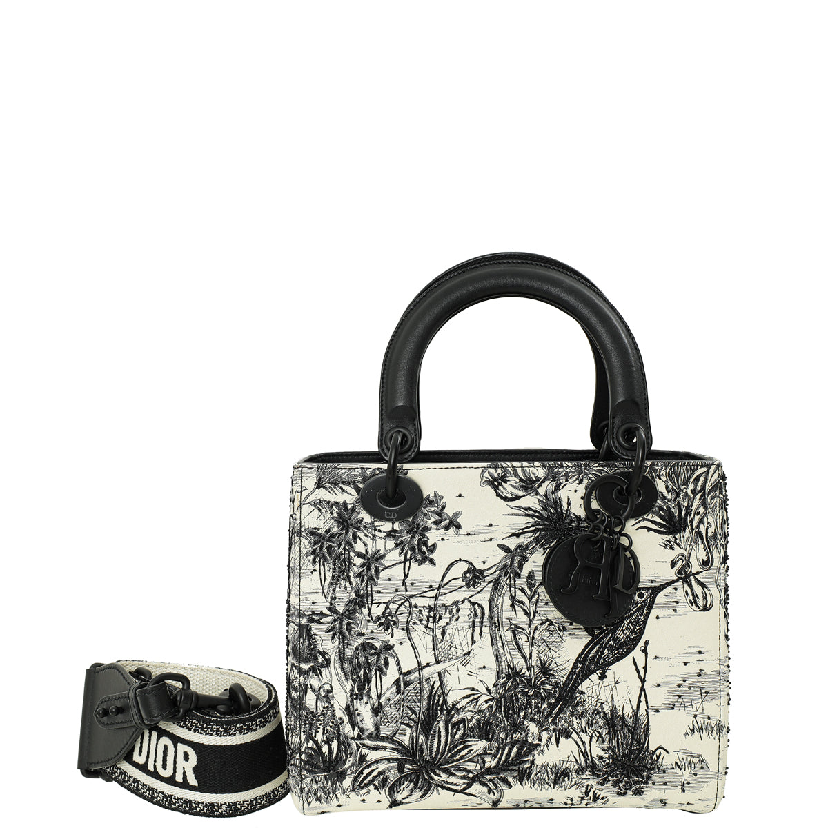 Christian Dior Bicolor Toile de Jouy Carnivora Embroidery Lady Dior Medium Bag-Christian Dior-THE CLOSET