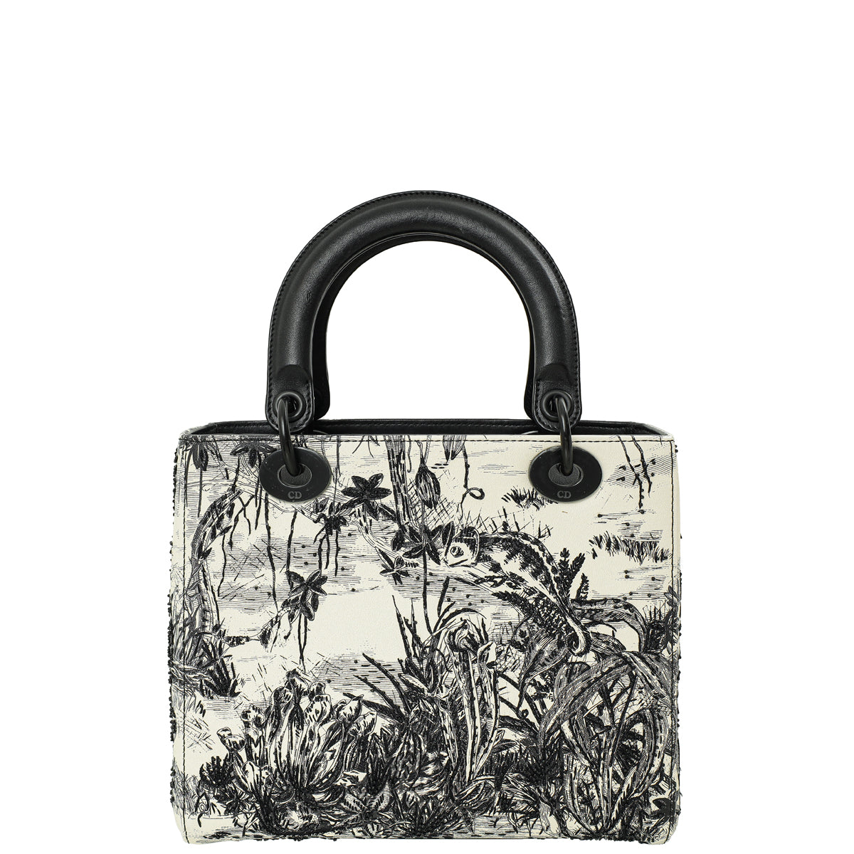 Christian Dior Bicolor Toile de Jouy Carnivora Embroidery Lady Dior Medium Bag-Christian Dior-THE CLOSET