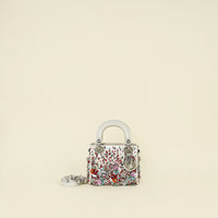 Christian Dior White Satin Beaded Floral Embroidered Mini Lady Dior Bag