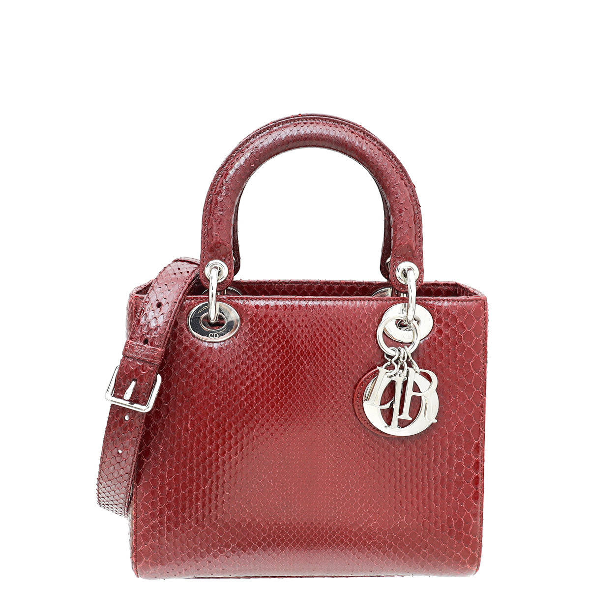 Christian Dior Shiny Burgundy Python Lady Dior Medium Bag