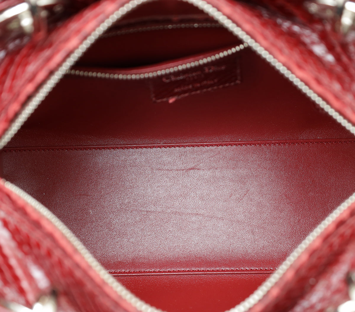 Christian Dior Shiny Burgundy Python Lady Dior Medium Bag