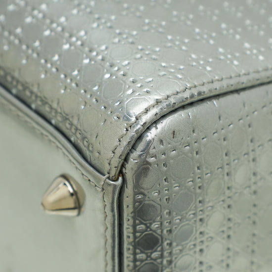 Christian Dior Silver Lady Dior Micro Cannage Medium Bag