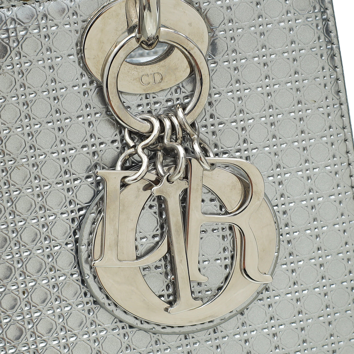 Christian Dior Silver Lady Dior Micro Cannage Medium Bag