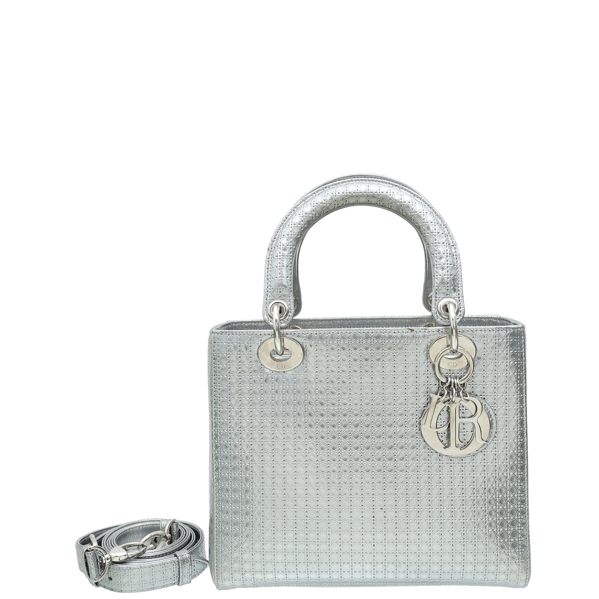 Christian Dior Silver Lady Dior Micro Cannage Medium Bag