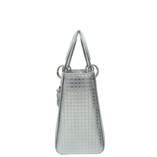 Christian Dior Silver Lady Dior Micro Cannage Medium Bag