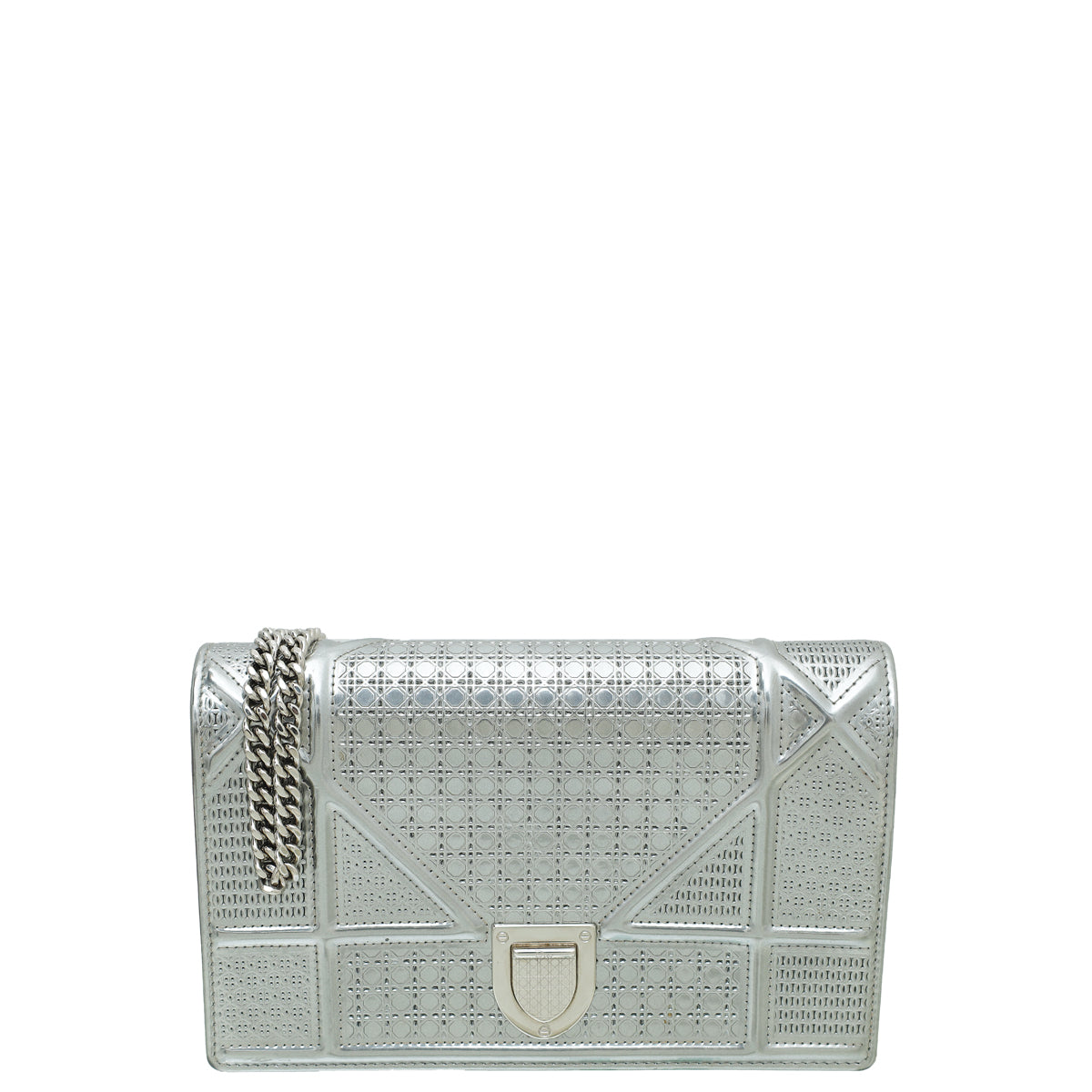 Christian Dior Silver Diorama Microcannage Wallet On Chain-Christian Dior-THE CLOSET