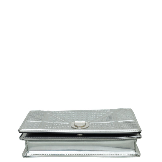 Christian Dior Silver Diorama Microcannage Wallet On Chain