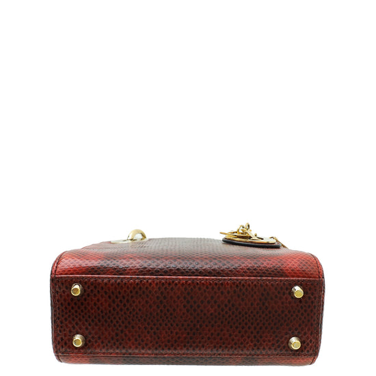 Christian Dior Red Burgundy Lizard Chain Mini Lady Dior Bag