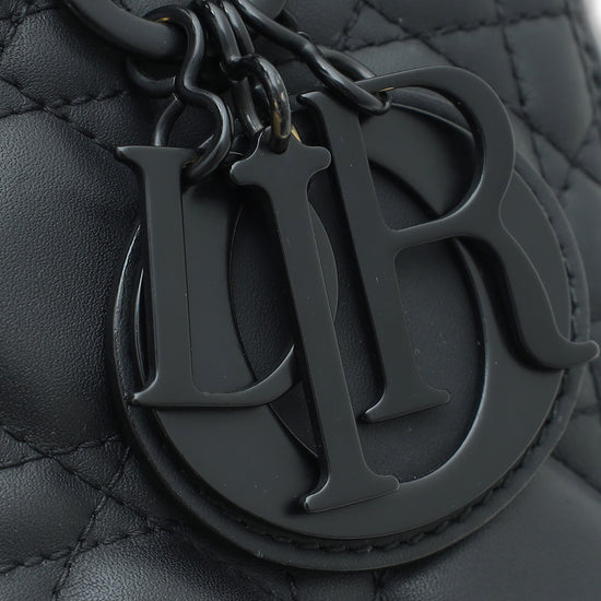 Christian Dior Metallic Black Lady Dior Medium Bag