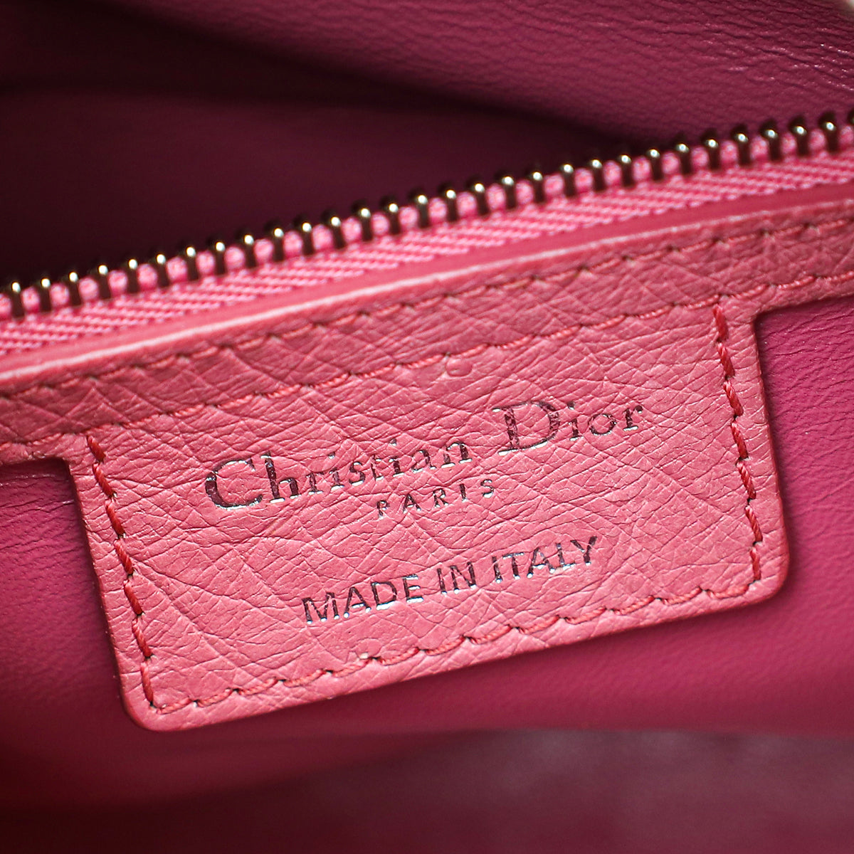 Christian Dior Pink Ostrich Lady Dior Medium Bag