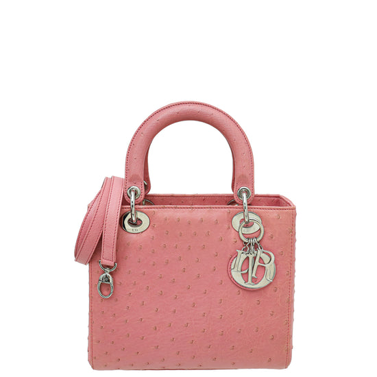 Christian Dior Pink Ostrich Lady Dior Medium Bag