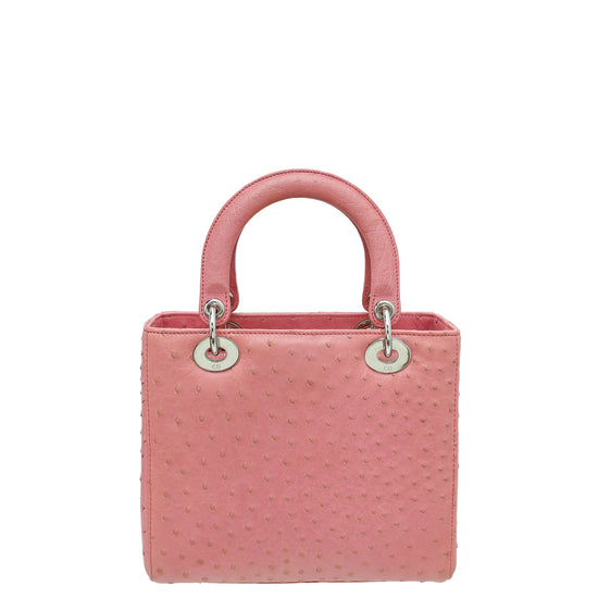 Christian Dior Pink Ostrich Lady Dior Medium Bag