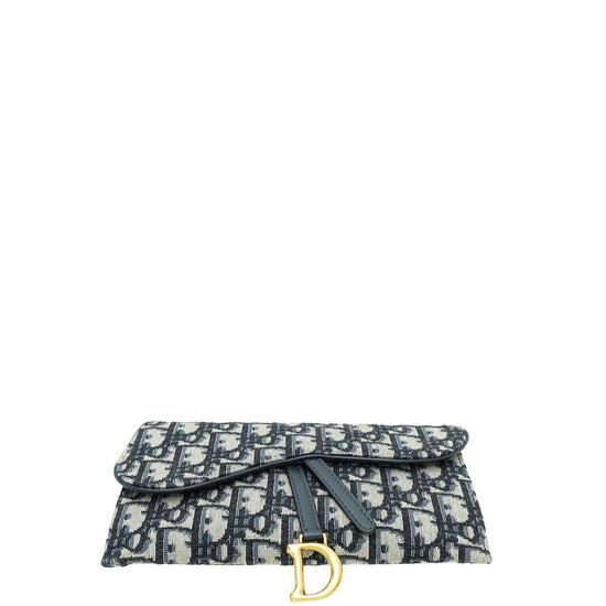 Christian Dior Navy Blue Saddle Oblique Chain Wallet