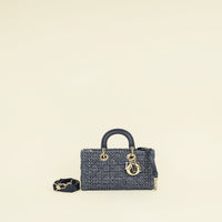 Christian Dior Navy Blue Lady D-Joy Tweed Medium Bag