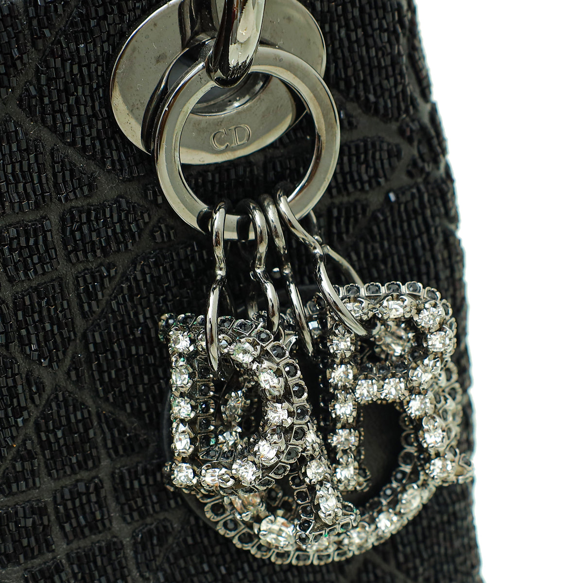 Christian Dior Black Lady Dior Mini Embellished Beads Crystal Bag