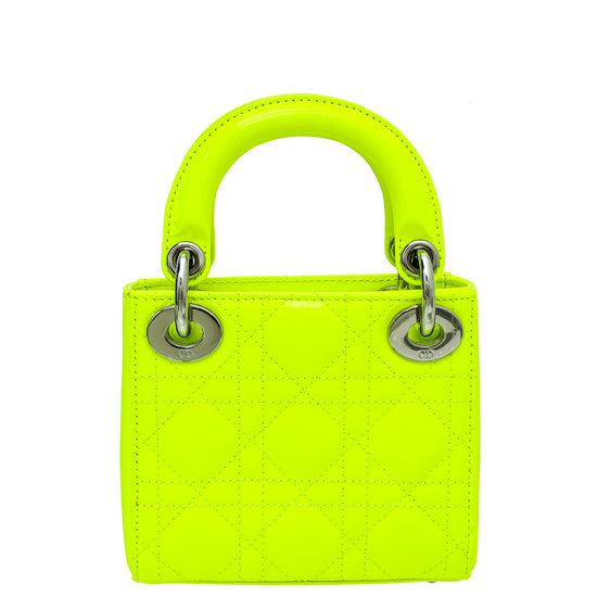 Christian Dior Neon Green Micro Lady Dior Bag with Embroidered Patch