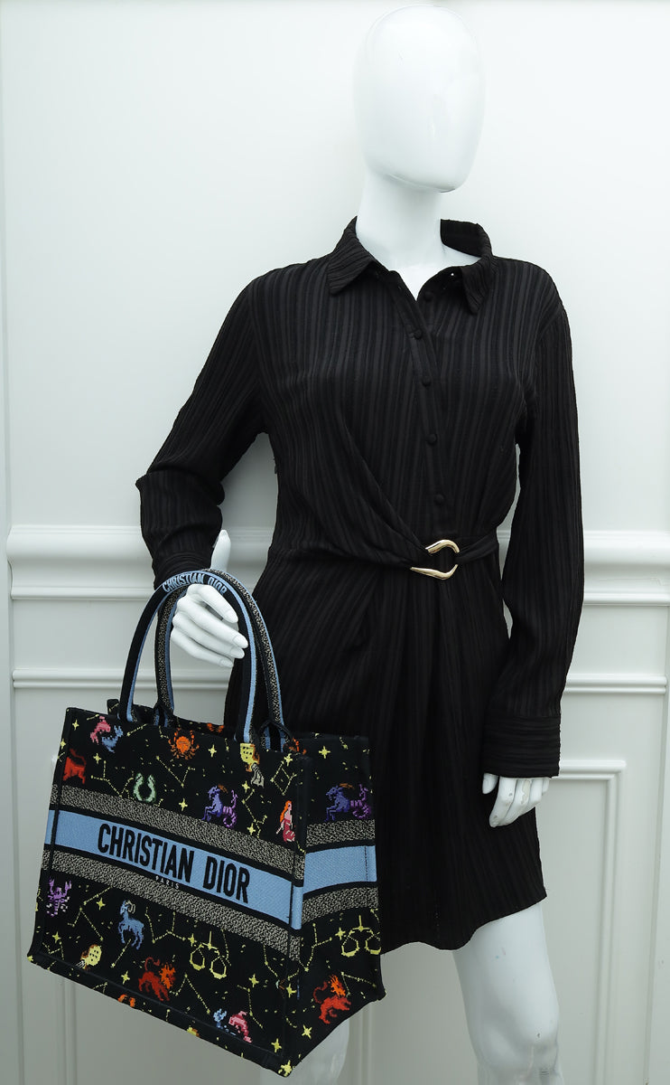 Christian Dior Black Multicolor Pixel Zodiac Embroidery Medium