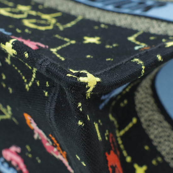 Christian Dior Black Multicolor Pixel Zodiac Embroidery Medium Book Tote Bag
