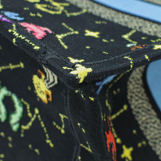 Christian Dior Black Multicolor Pixel Zodiac Embroidery Medium Book Tote Bag