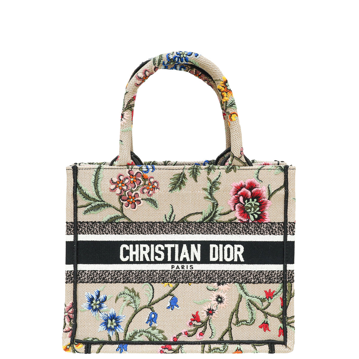 Christian Dior Beige Multicolor Embroidered Petites Fleur Small Book Tote Bag-Christian Dior-THE CLOSET