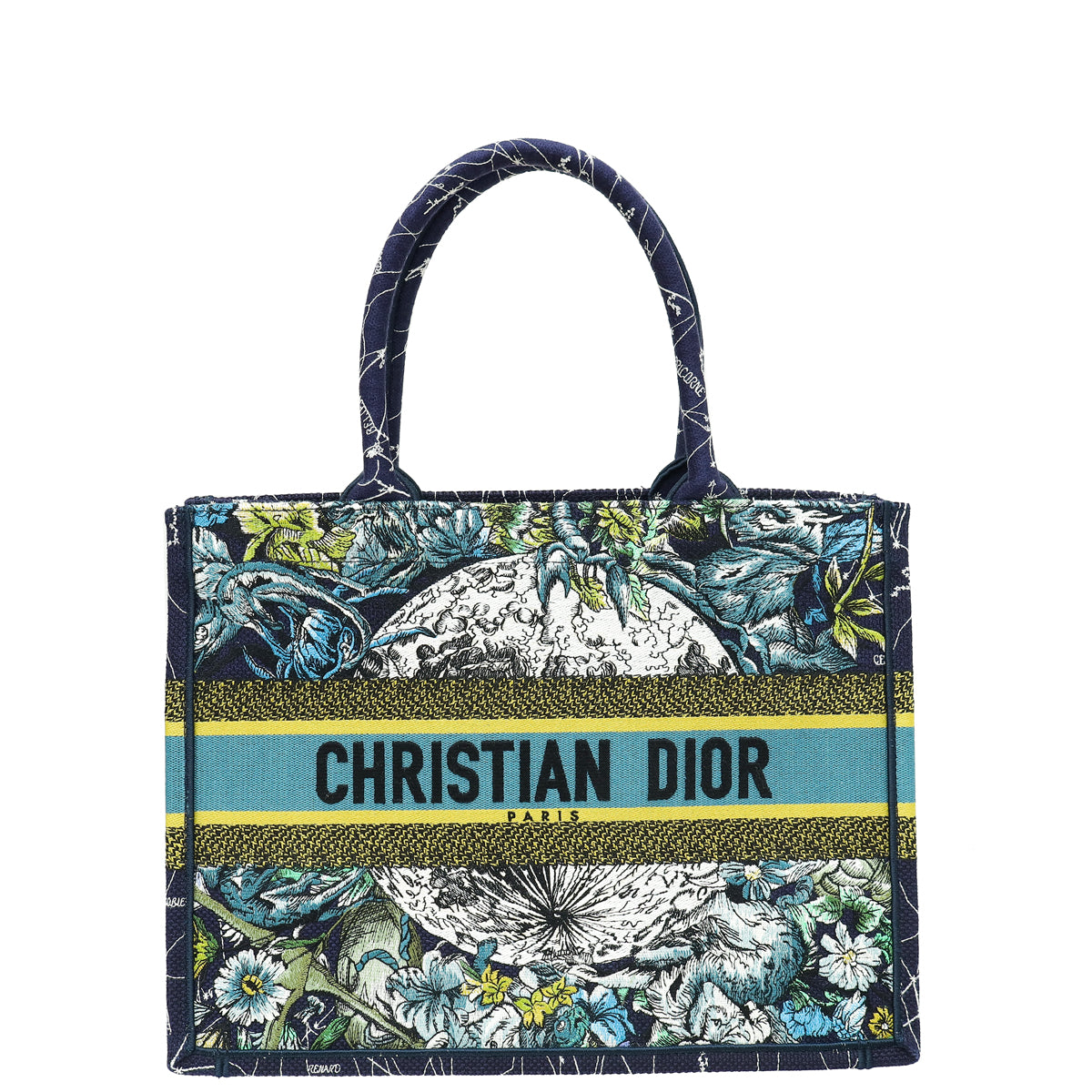 Christian Dior Navy Blue Multicolor Zodiac Embroidery Book Tote Medium Bag W/ "UPMR" Initials-Christian Dior-THE CLOSET