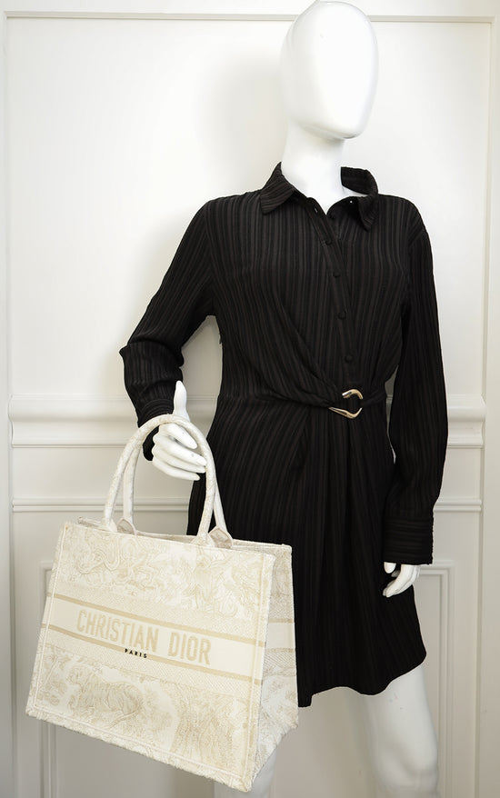 Christian Dior Bicolor Toile de Jouy Book Tote Medium Bag With MU Initials