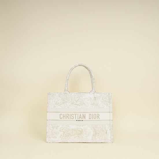 Christian Dior Bicolor Toile de Jouy Book Tote Medium Bag With MU Initials