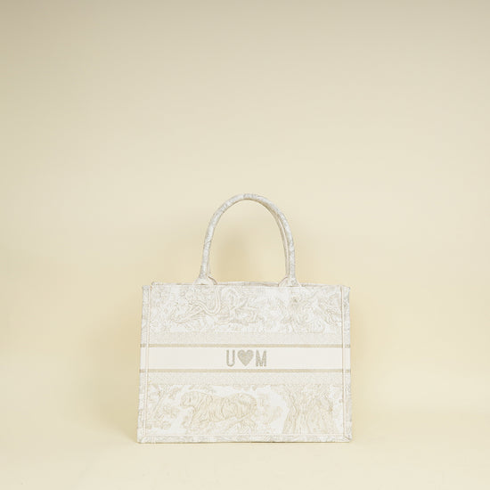Christian Dior Bicolor Toile de Jouy Book Tote Medium Bag With MU Initials