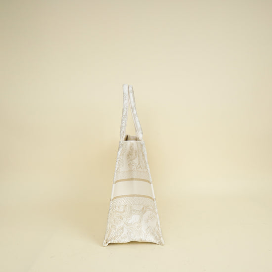 Christian Dior Bicolor Toile de Jouy Book Tote Medium Bag With MU Initials