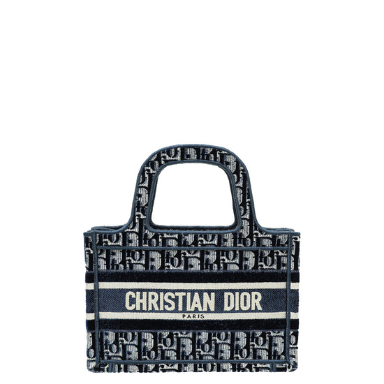 Christian Dior Navy Blue Oblique Velvet Book Tote Mini Bag