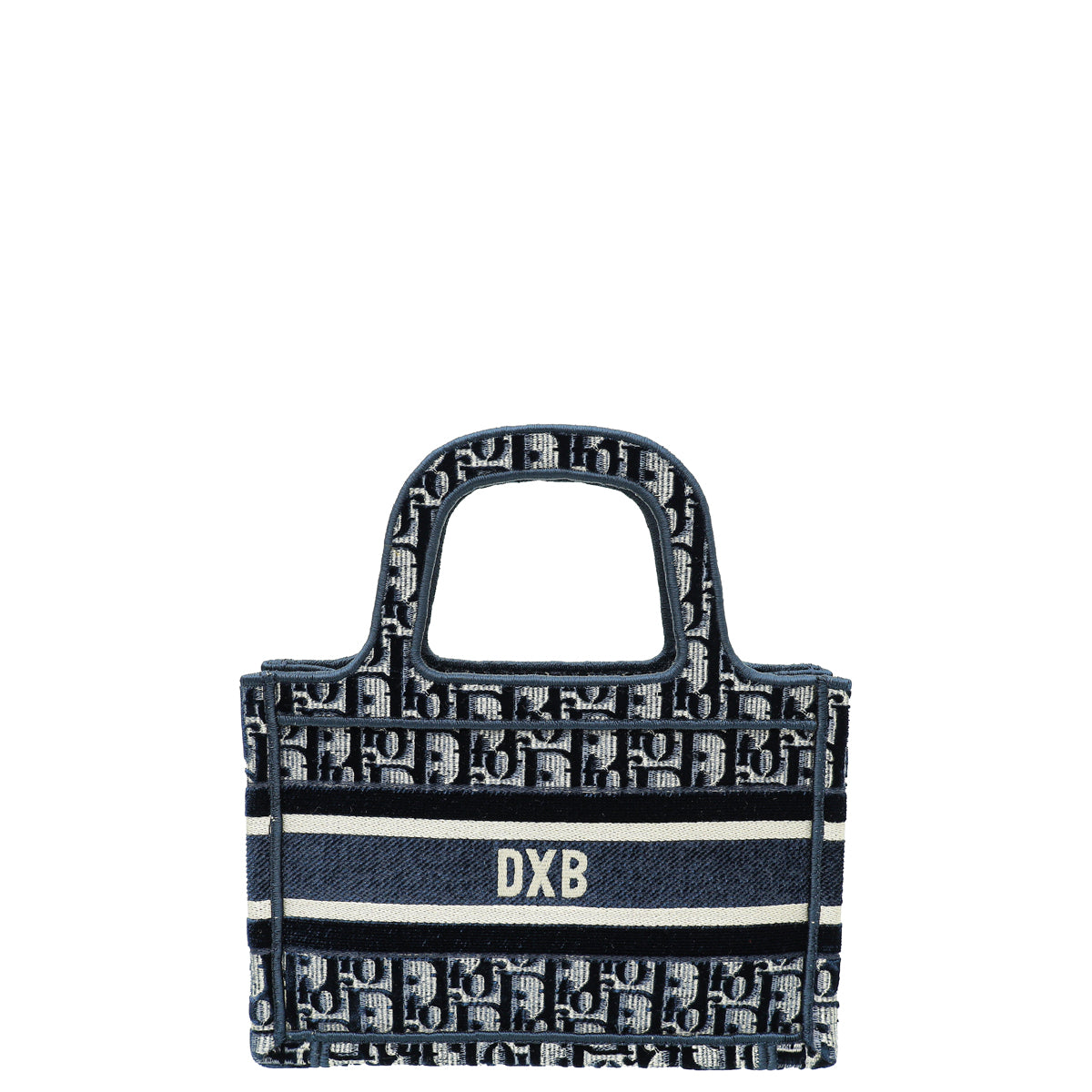 Christian Dior Navy Blue Oblique Velvet Book Tote Mini Bag-Christian Dior-THE CLOSET