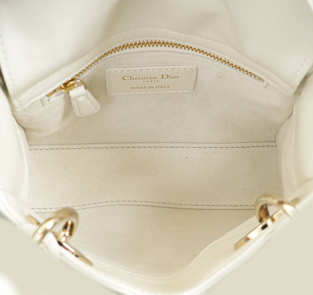 Christian Dior White Crystal & Pearl Embroidered Chain Mini Lady