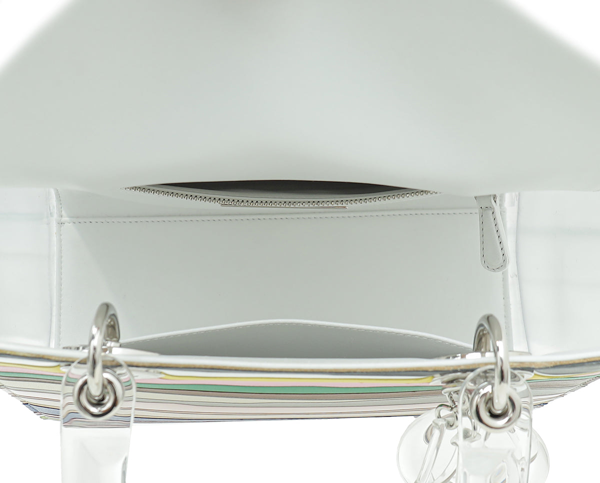 Christian Dior White Multicolor Lady Dior Art Technical Fabric Acrylic PVC Medium Bag