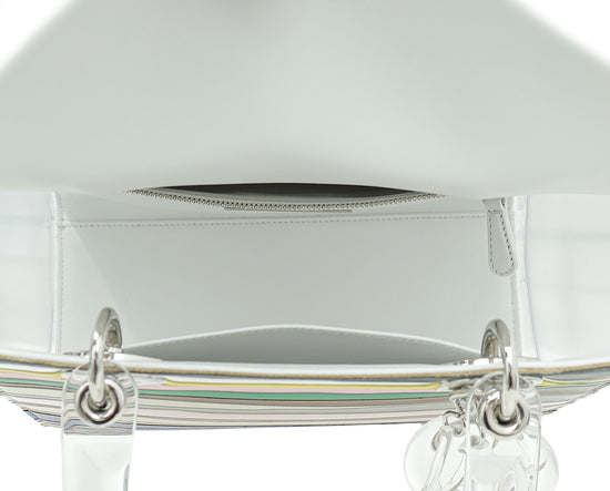 Christian Dior White Multicolor Lady Dior Art Technical Fabric Acrylic PVC Medium Bag