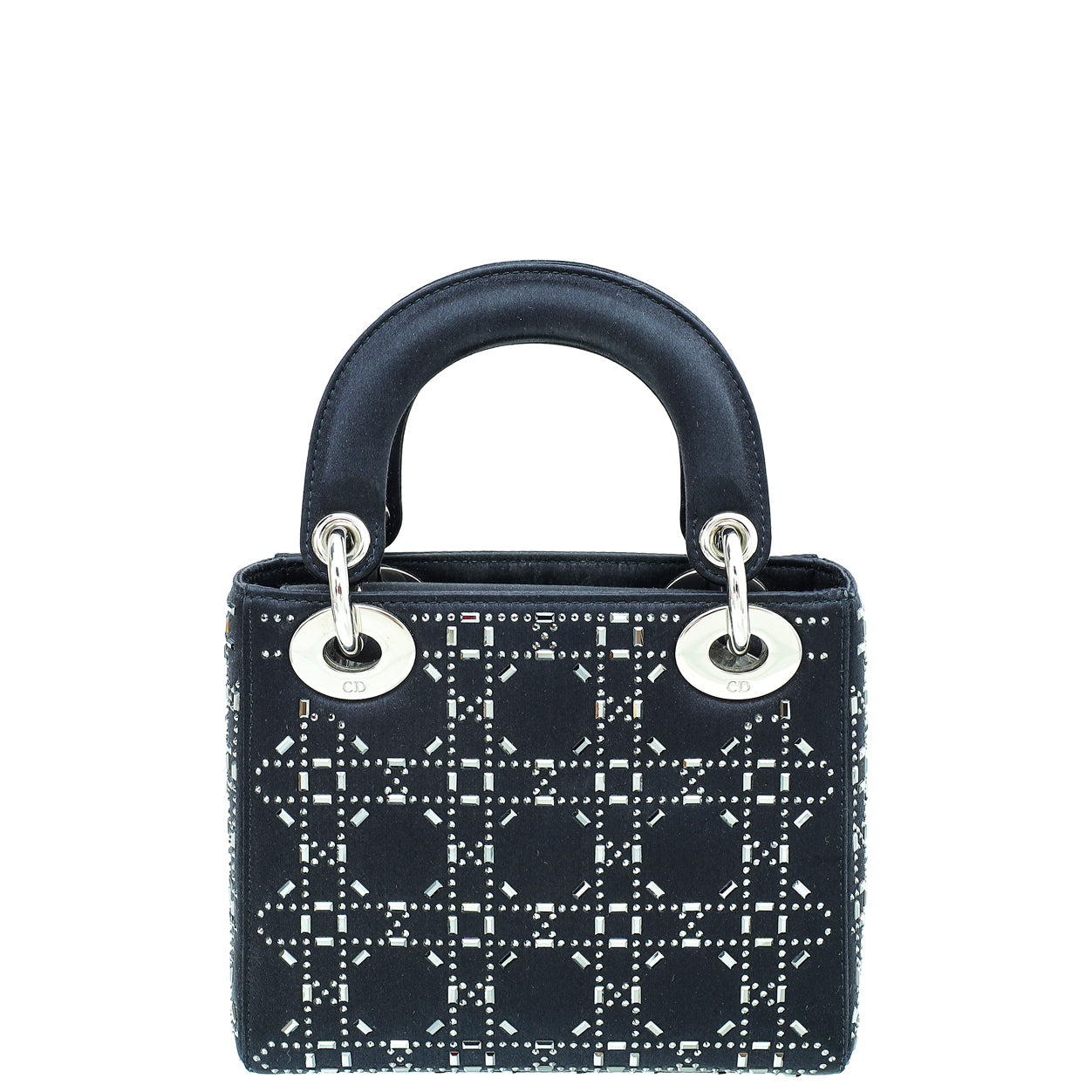 Christian Dior Black Satin Strass Cannage Lady Dior Mini Bag