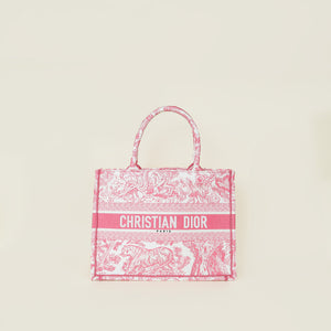Christian Dior Bicolor Toile De Jouy Embroidered Book Medium Tote Bag