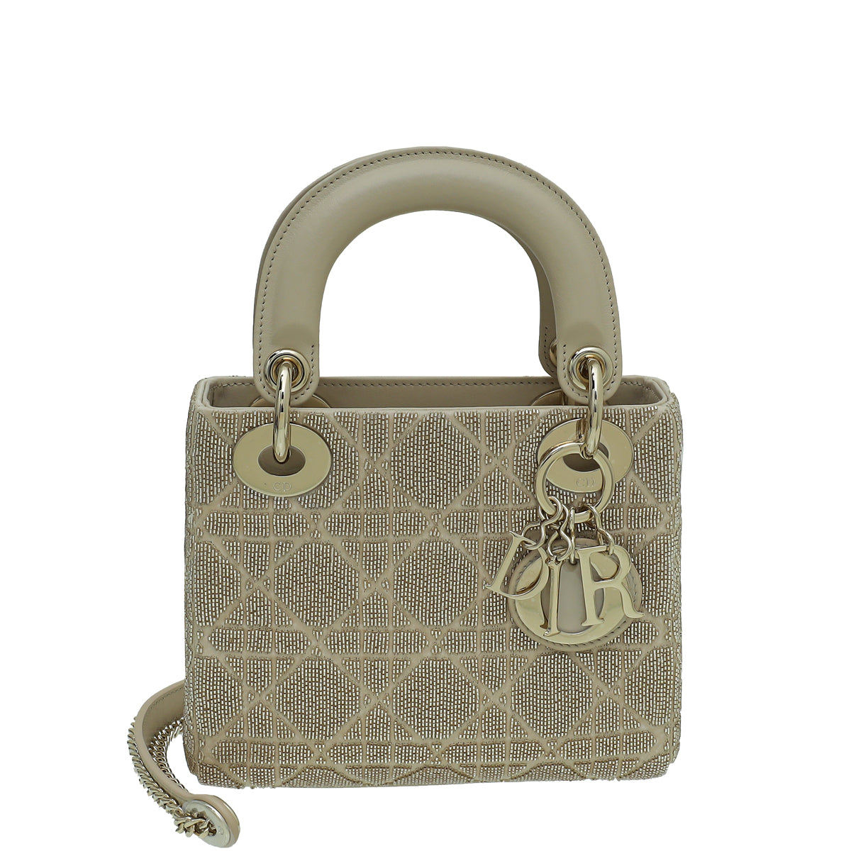 Christian Dior Beige Cannage Beaded Chain Mini Lady Dior Bag-Christian Dior-THE CLOSET