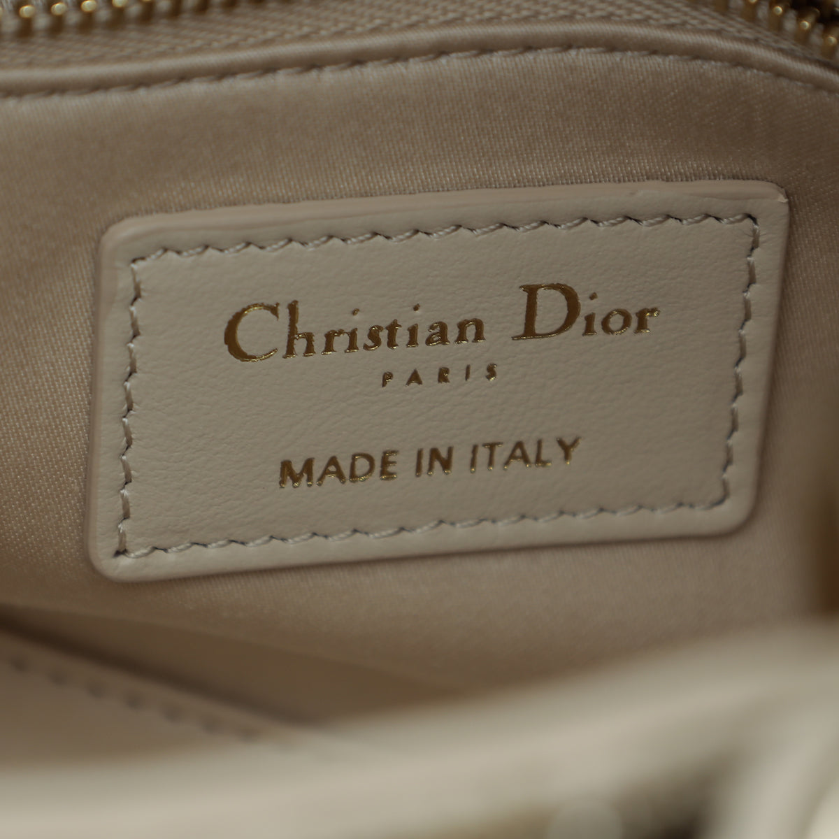 Christian Dior Beige Cannage Beaded Chain Mini Lady Dior Bag