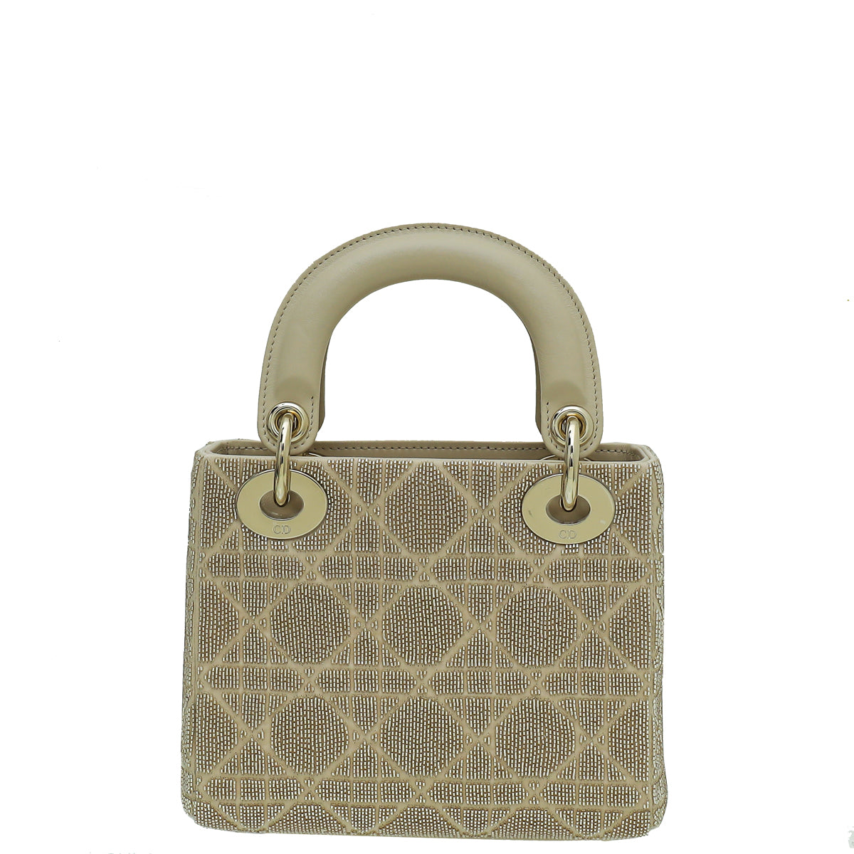 Christian Dior Beige Cannage Beaded Chain Mini Lady Dior Bag-Christian Dior-THE CLOSET