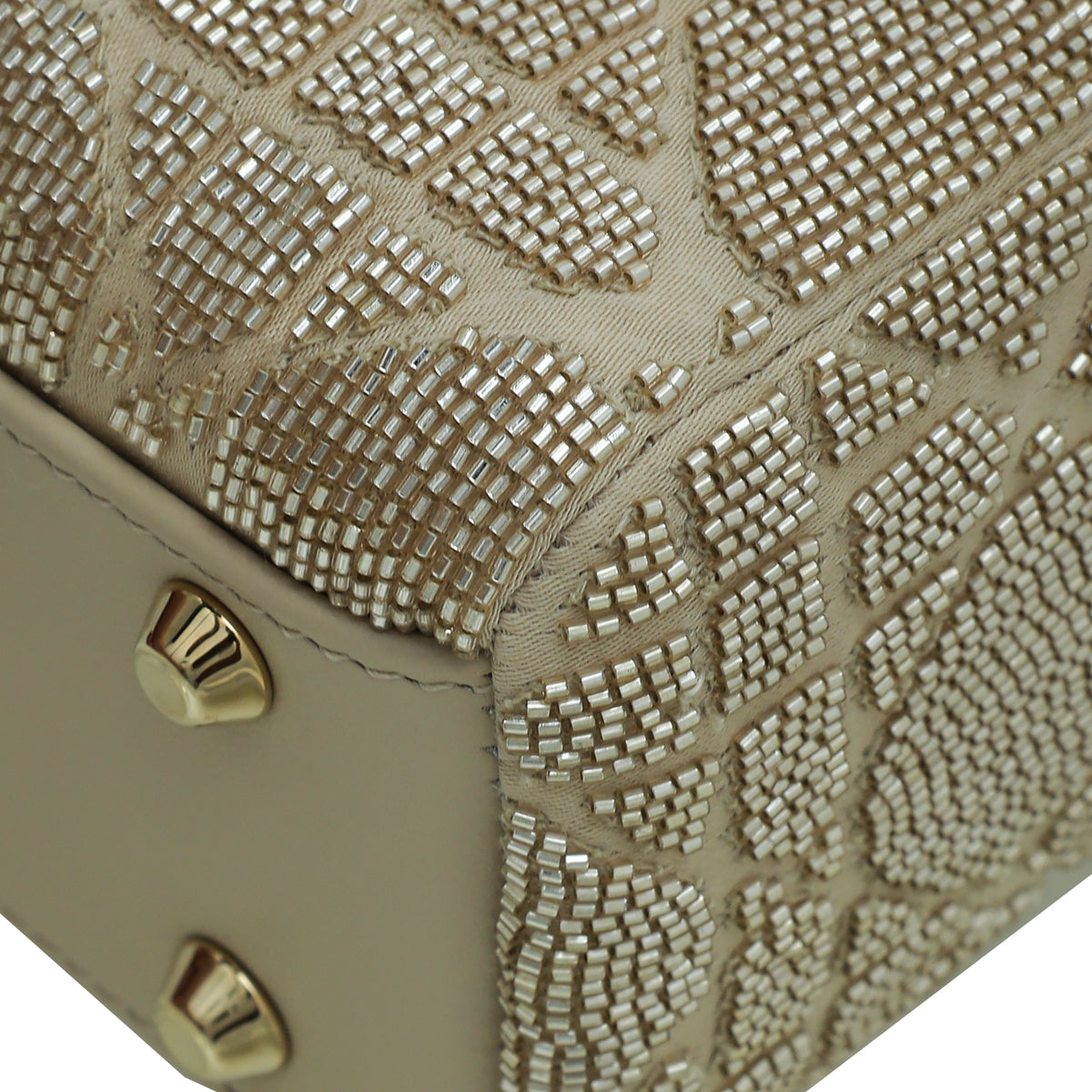 Christian Dior Beige Cannage Beaded Chain Mini Lady Dior Bag