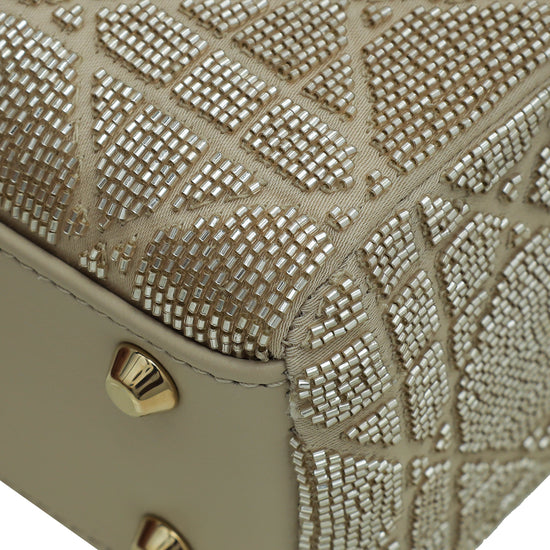 Christian Dior Beige Cannage Beaded Chain Mini Lady Dior Bag