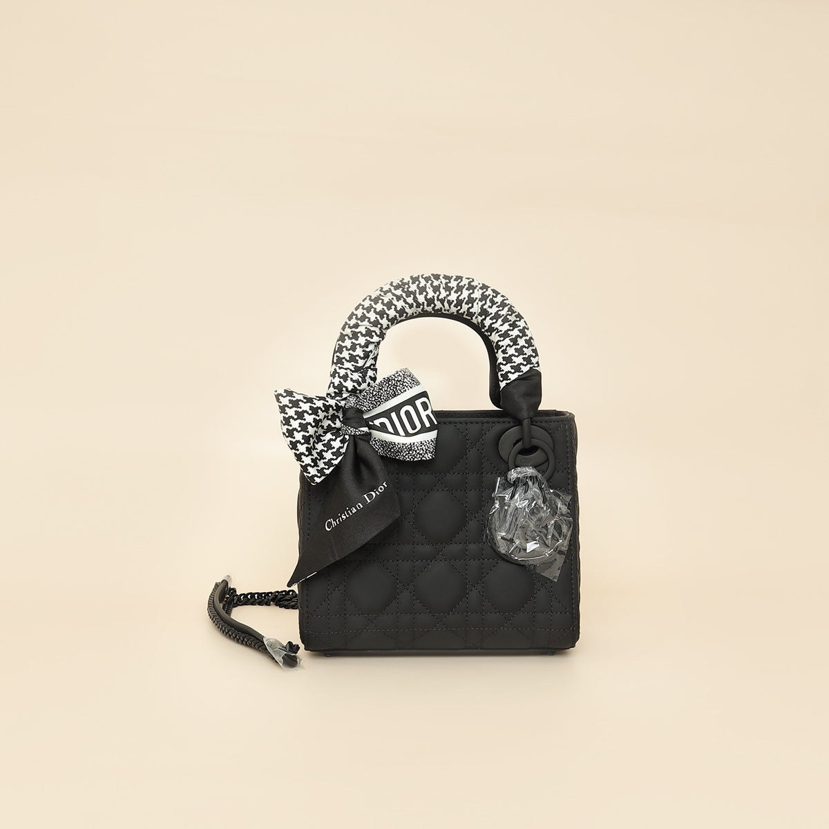 Christian Dior So Black Ultramatte Lady Dior Mini Chain Bag W/ Twilly-Christian Dior-THE CLOSET