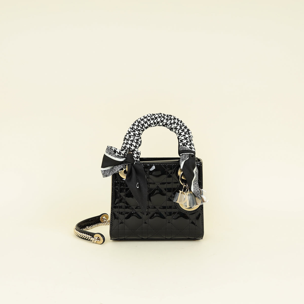 Christian Dior Black Lady Dior Mini Chain Bag W/ Twilly
