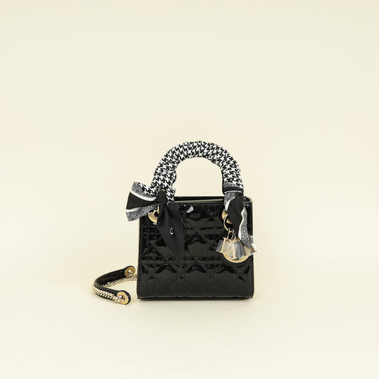 Christian Dior Black Lady Dior Mini Chain Bag W/ Twilly