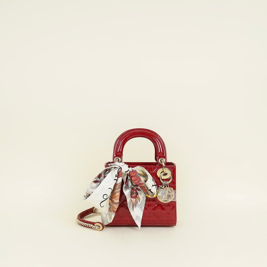 Christian Dior Red Lady Dior Mini Chain Bag w/ Twilly