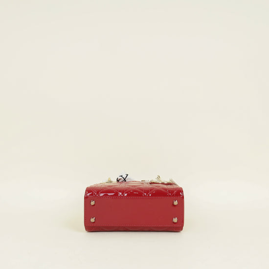 Christian Dior Red Lady Dior Mini Chain Bag w/ Twilly