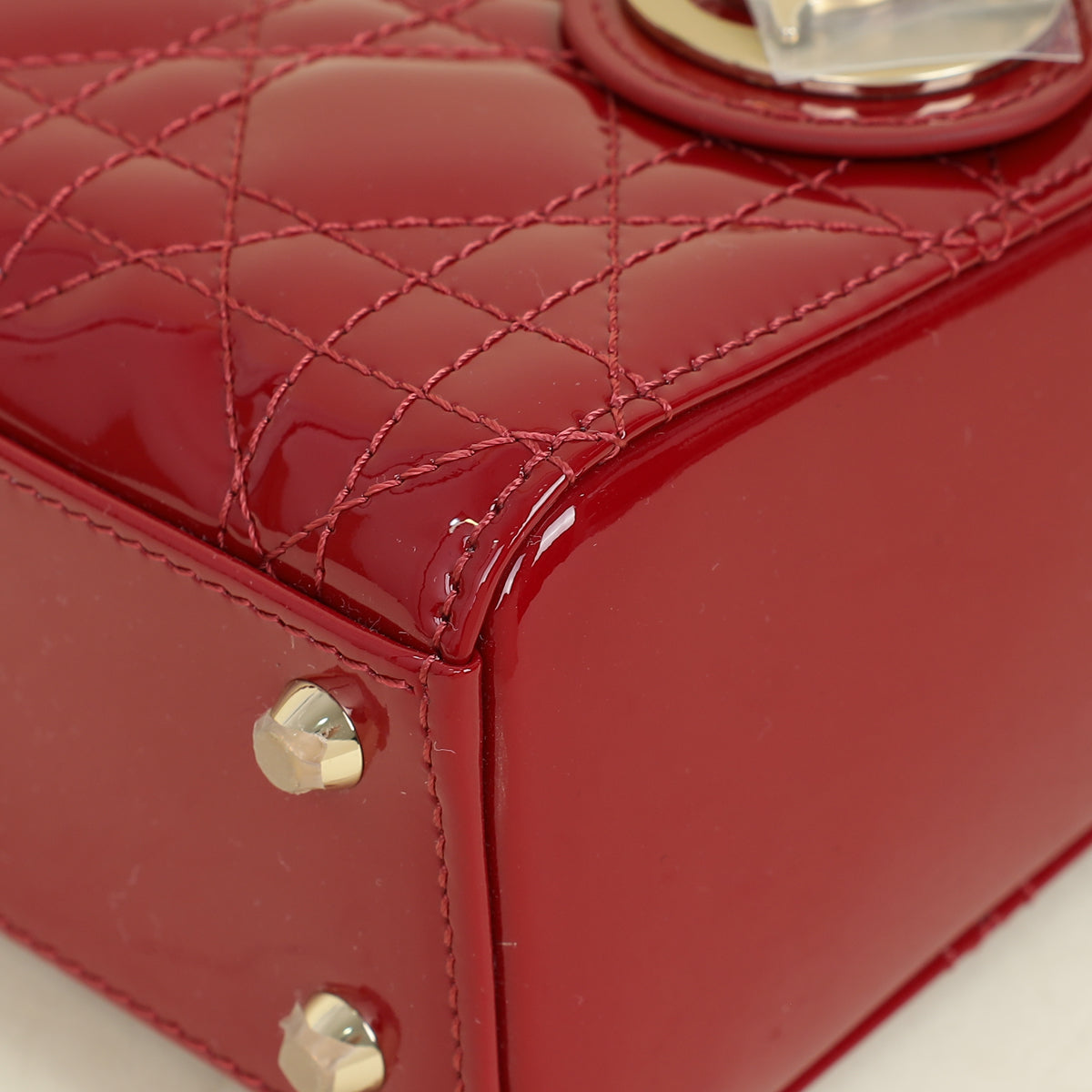 Christian Dior Red Lady Dior Mini Chain Bag w/ Twilly