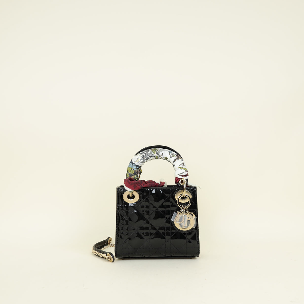 Christian Dior Black Lady Dior Mini Chain Bag w/ Twilly