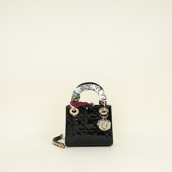 Christian Dior Black Lady Dior Mini Chain Bag w/ Twilly